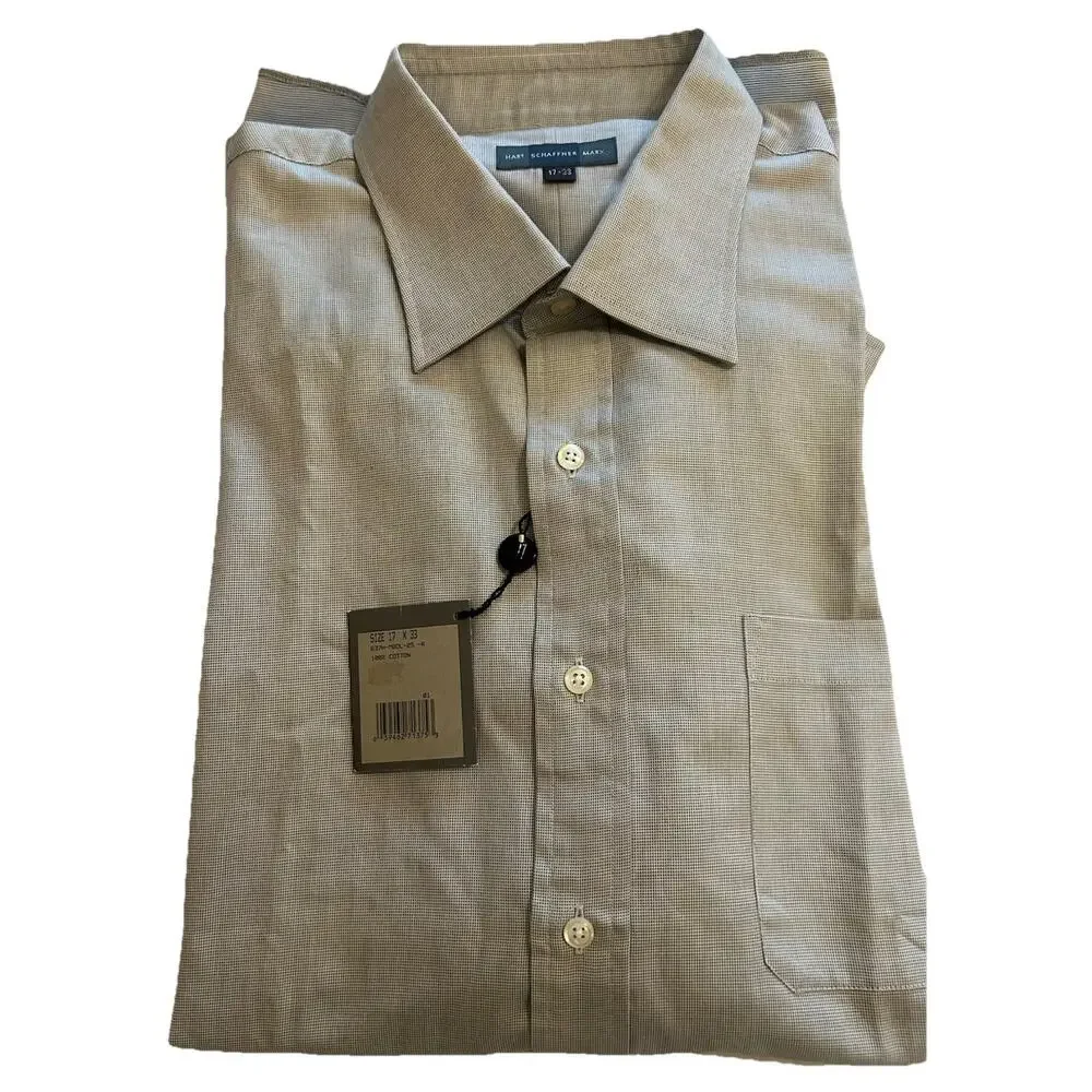 NWT hart schaffner marx Men’s Long Sleeve dress shirt Green Micro Chest Sz 17-33